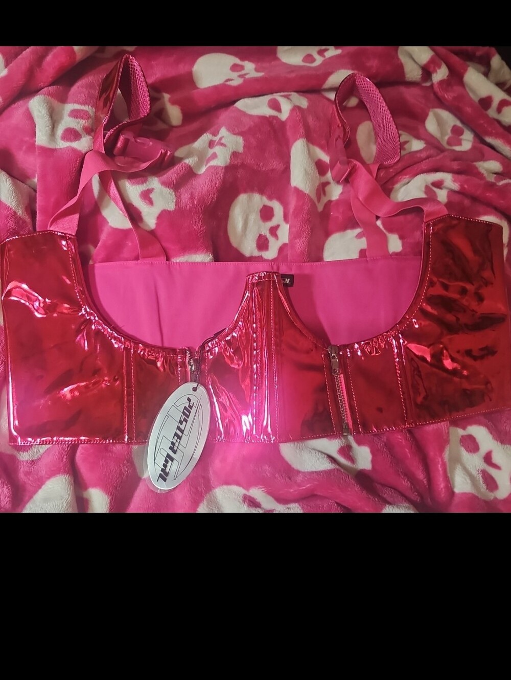 NWT DOLLS KILL 1X POSTER GIRL CORSET CHROME PINK New